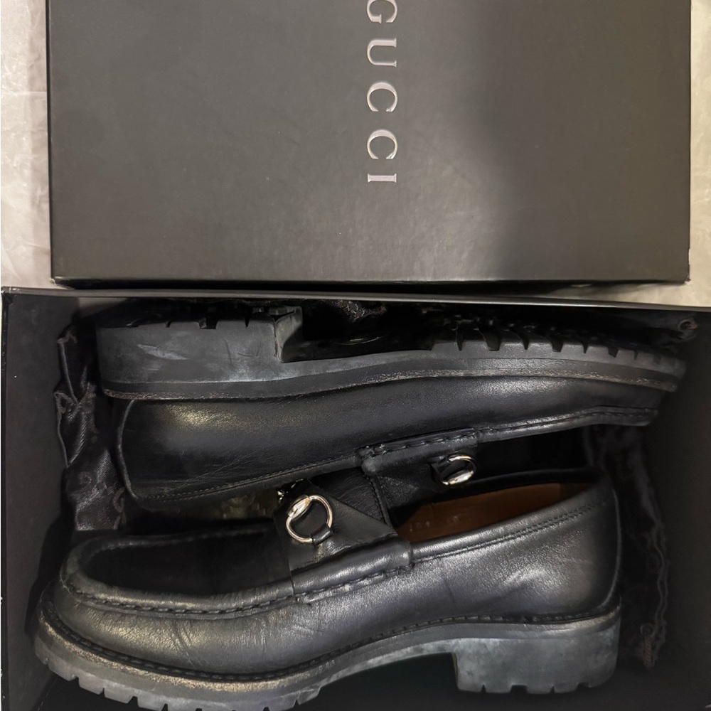 Gucci Black Leather Loafers with Horsebit Detail